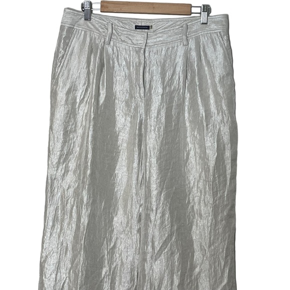 Magaschoni Metallic Silver Ivory Wide Leg High Rise Pant Size 10 Holidays - Picture 3 of 9